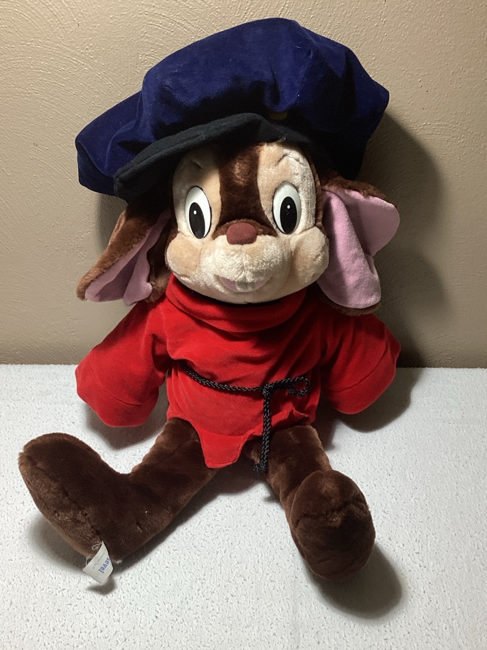 Disney-Inspired Brown 1986 Fivel Mouse Plush in Red Tunic and Blue Hat